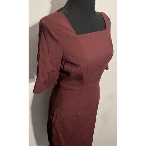 Brooks Brothers Dress Womens 2 Burgundy Wool‎ Blend Sheath Square Neck Office - Picture 8 of 16